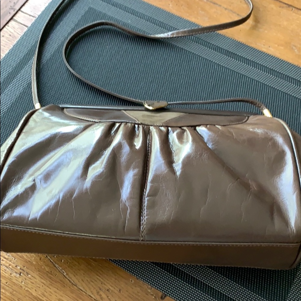 Classic fine leather taupe handbag
